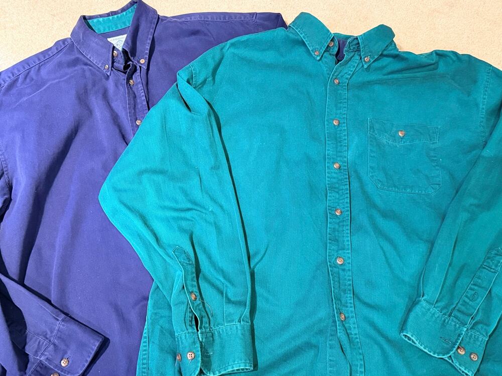 Cambridge Classics Mens Long Sleeve Shirt Bundle Size L Teal Green & Blue Cotton
